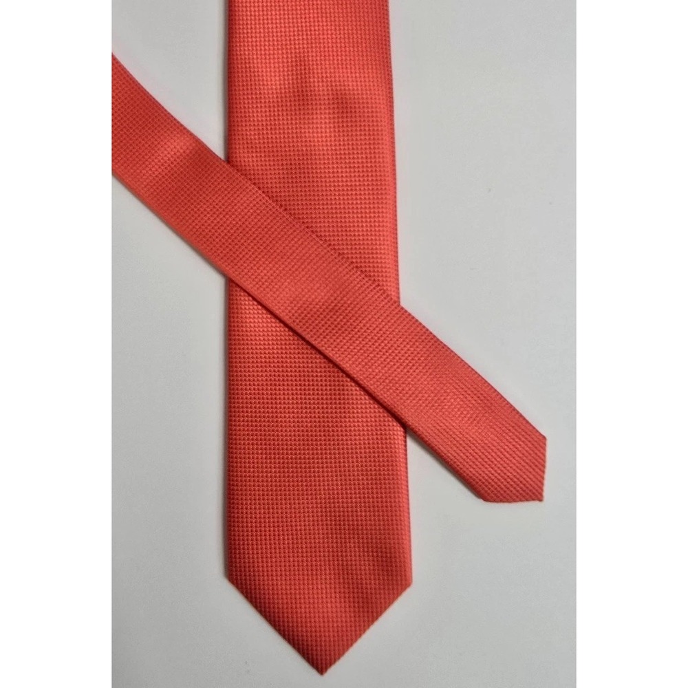 Puccini Necktie Mens Coral Red Microfiber Textured Classic Business Formal Wear